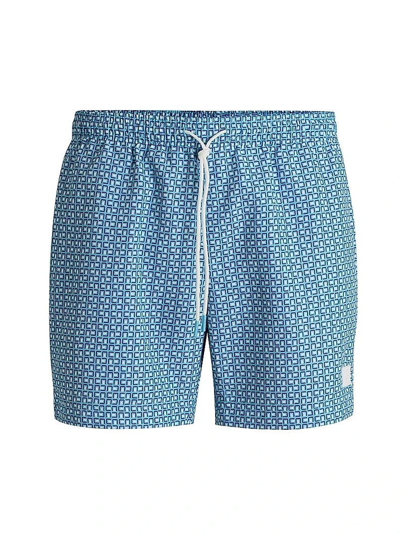 Drawstring-Waist Swim Shorts with All-Over Print