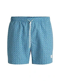 Drawstring-Waist Swim Shorts with All-Over Print