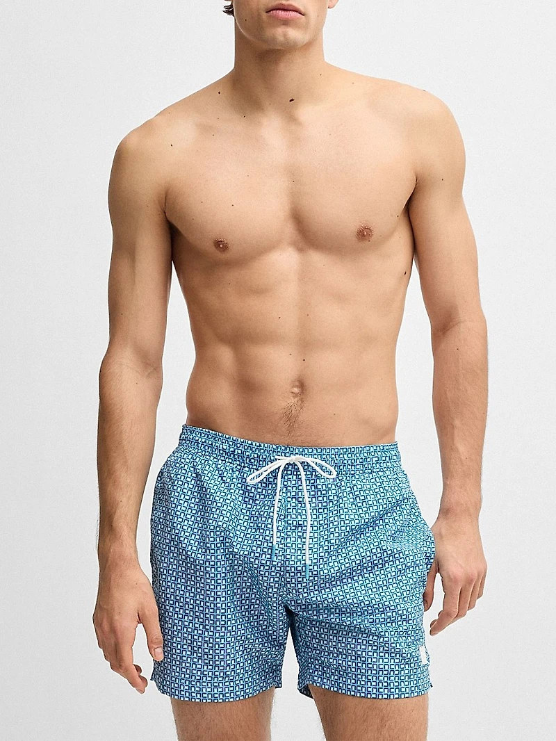 Drawstring-Waist Swim Shorts with All-Over Print