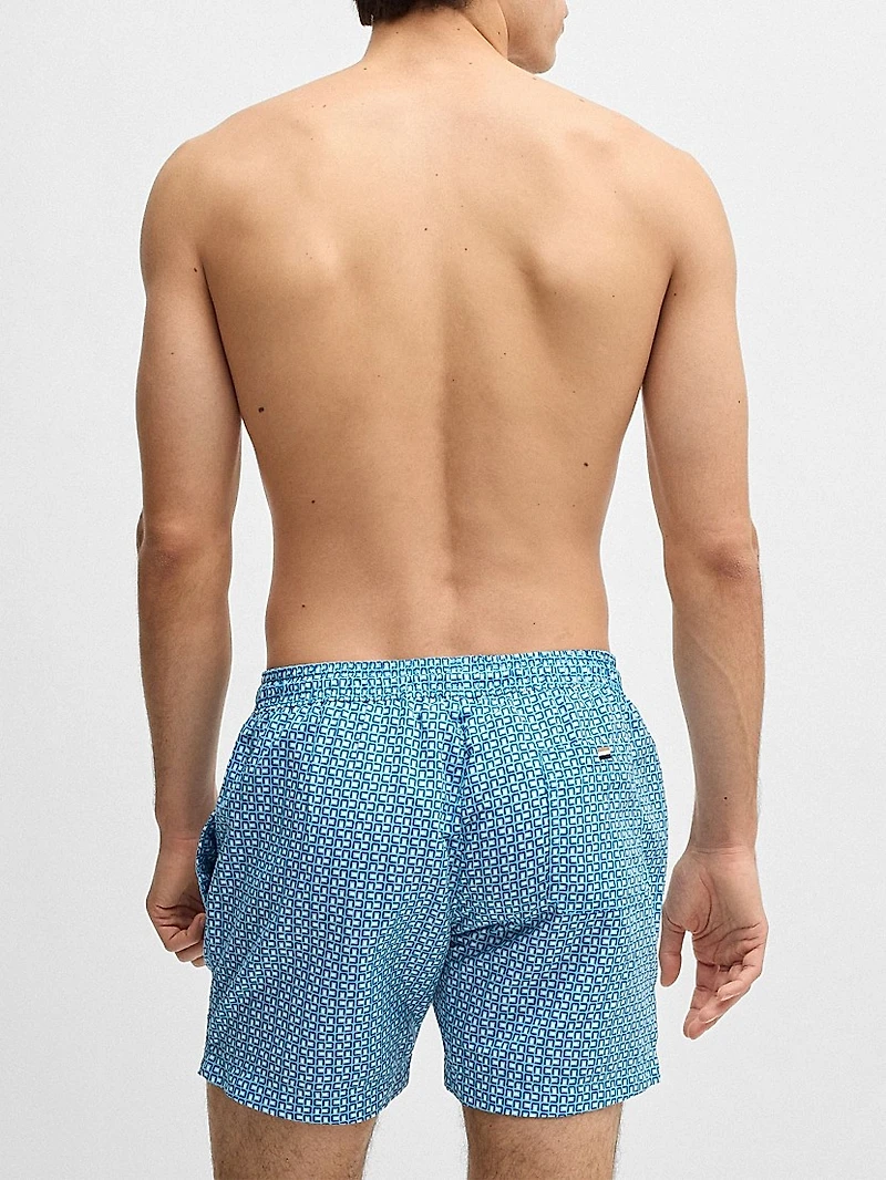 Drawstring-Waist Swim Shorts with All-Over Print