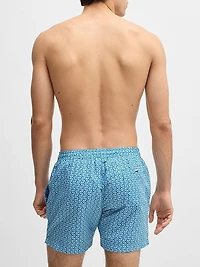 Drawstring-Waist Swim Shorts with All-Over Print