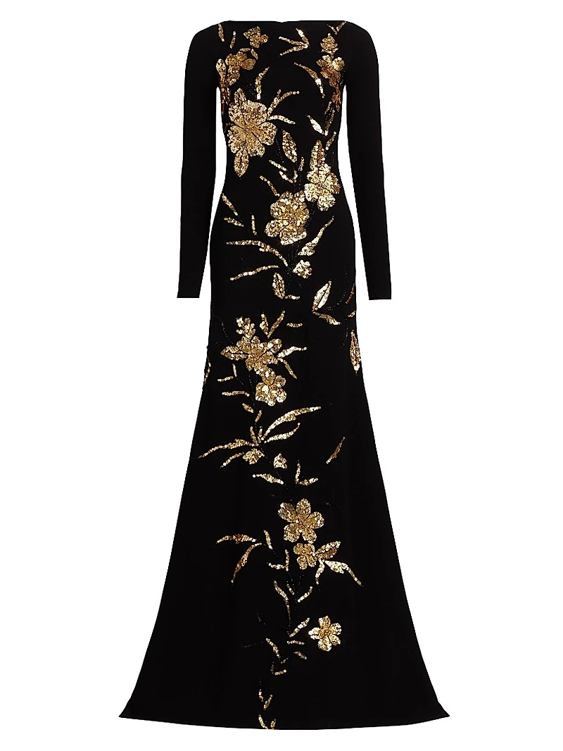 Embroidered Boatneck Gown