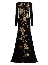 Embroidered Boatneck Gown