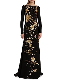 Embroidered Boatneck Gown