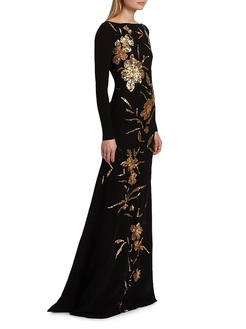 Embroidered Boatneck Gown