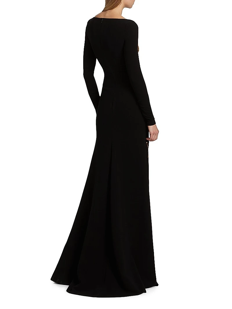 Embroidered Boatneck Gown