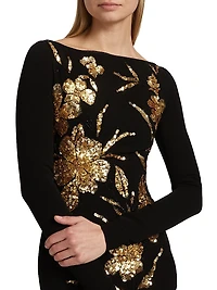 Embroidered Boatneck Gown