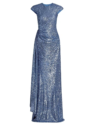 Sequined Cap-Sleeve Gown