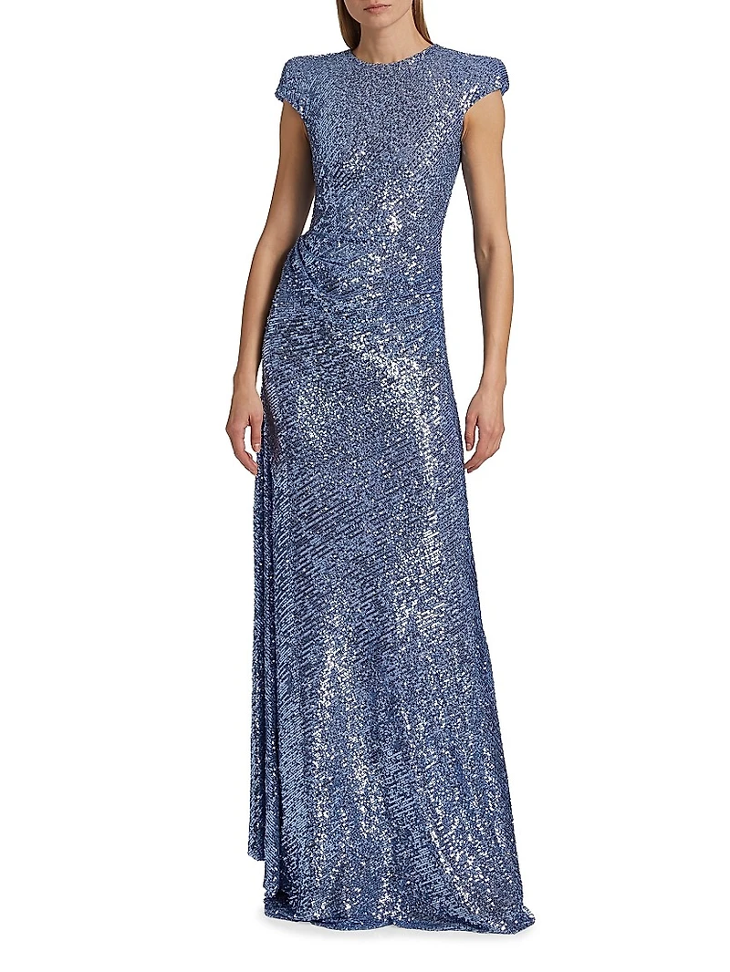 Sequined Cap-Sleeve Gown