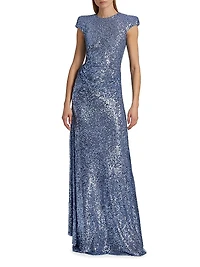 Sequined Cap-Sleeve Gown