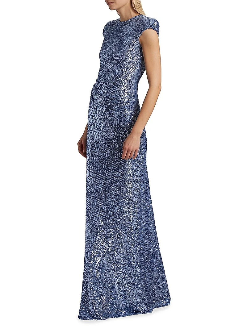 Sequined Cap-Sleeve Gown