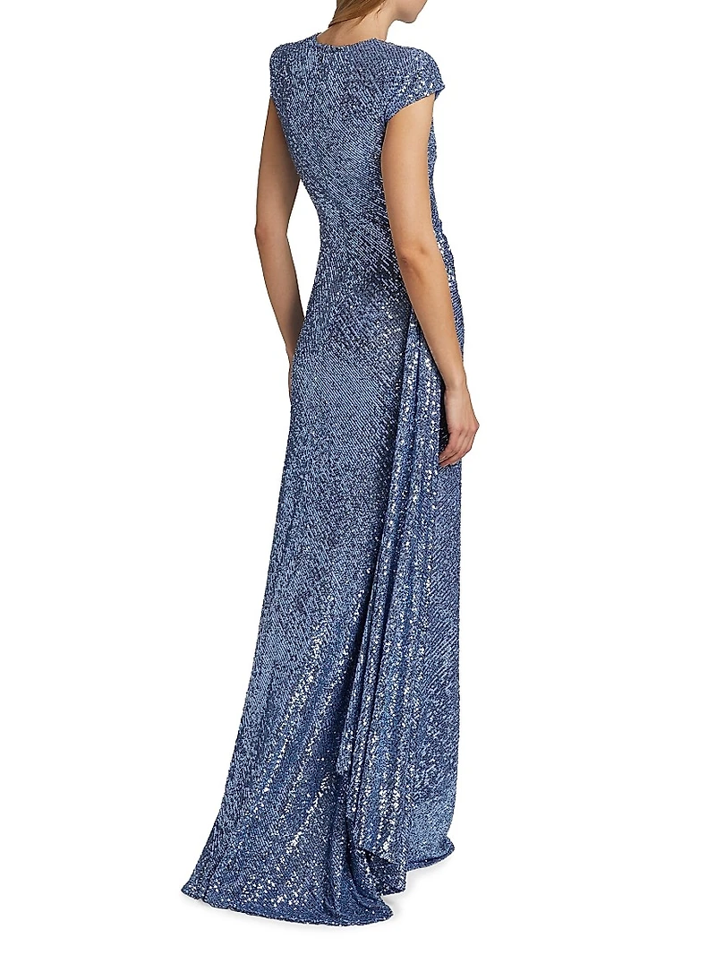 Sequined Cap-Sleeve Gown
