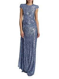Sequined Cap-Sleeve Gown