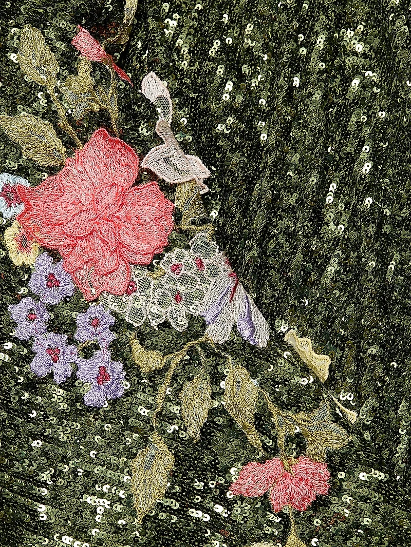 Sequined Floral-Embroidered A-Line Gown