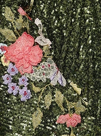 Sequined Floral-Embroidered A-Line Gown