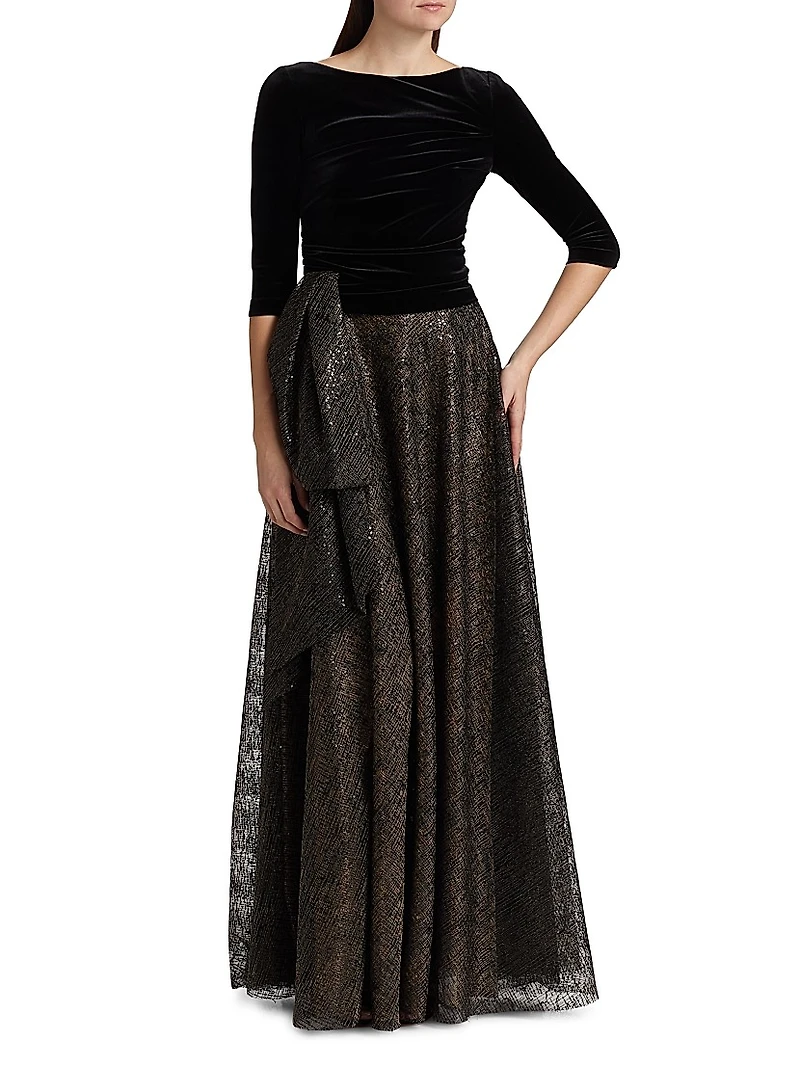 Mix Media Embellished A-Line Gown