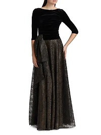 Mix Media Embellished A-Line Gown