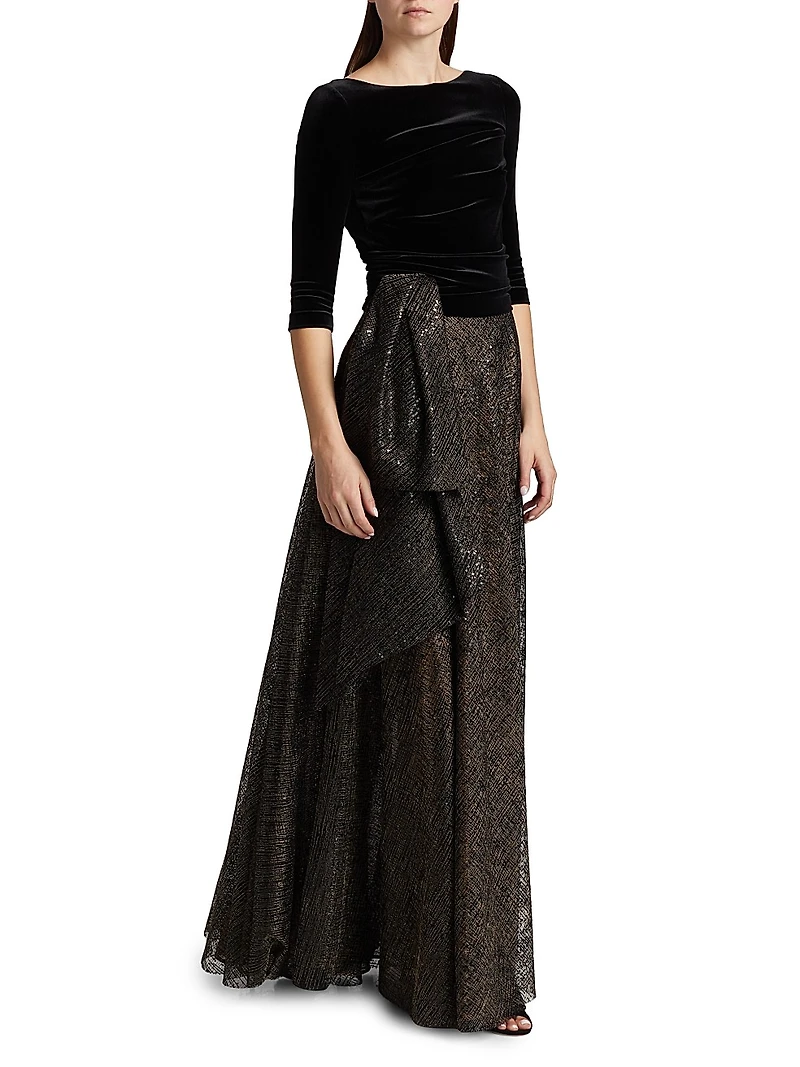 Mix Media Embellished A-Line Gown