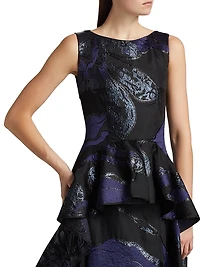 Jacquard Peplum Ruffle Gown