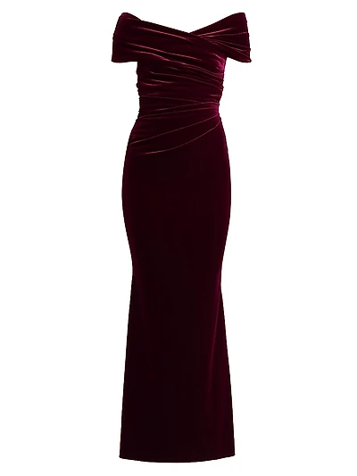 Velvet Off-the-Shoulder Sheath Gown