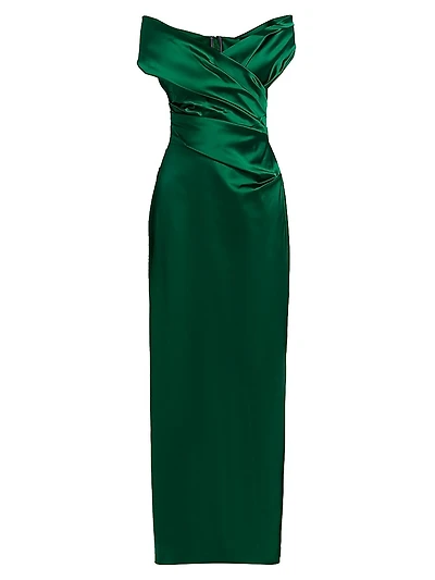 Satin Off-The-Shoulder Column Gown