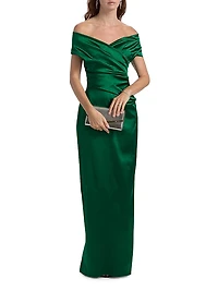 Satin Off-The-Shoulder Column Gown
