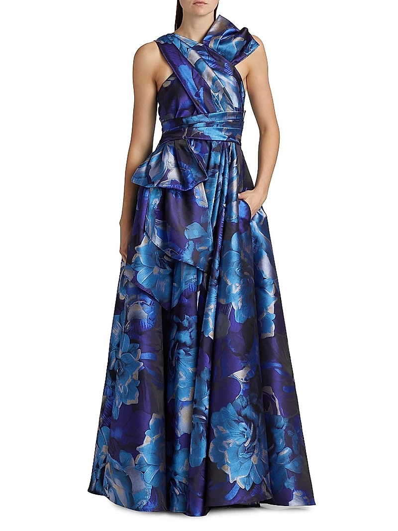 Floral Jacquard Sleeveless Gown