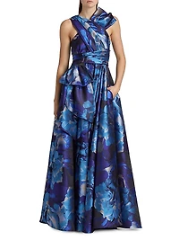 Floral Jacquard Sleeveless Gown