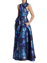 Floral Jacquard Sleeveless Gown