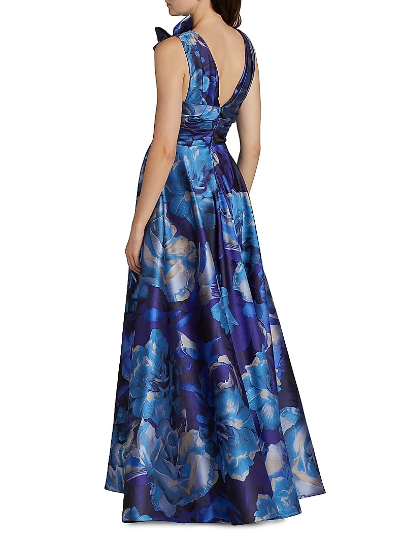 Floral Jacquard Sleeveless Gown