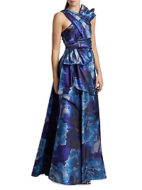 Floral Jacquard Sleeveless Gown
