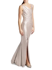 Asymmetrical Metallic Gown