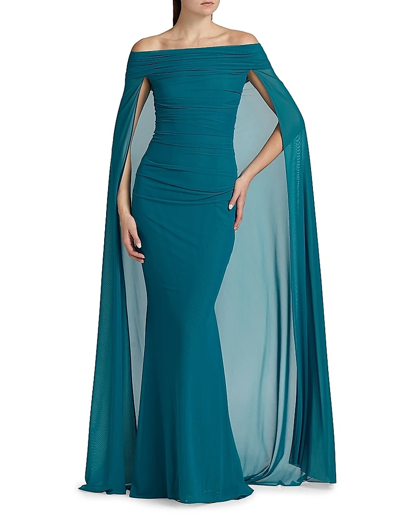 Off-The-Shoulder Capelet Gown