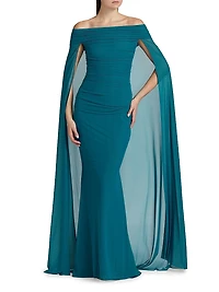 Off-The-Shoulder Capelet Gown