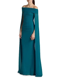 Off-The-Shoulder Capelet Gown