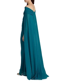 Off-The-Shoulder Capelet Gown