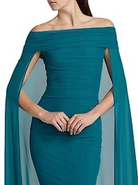 Off-The-Shoulder Capelet Gown