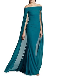 Off-The-Shoulder Capelet Gown