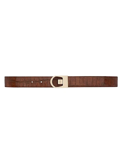 Reversible Belt Crocodile-Embossed Leather