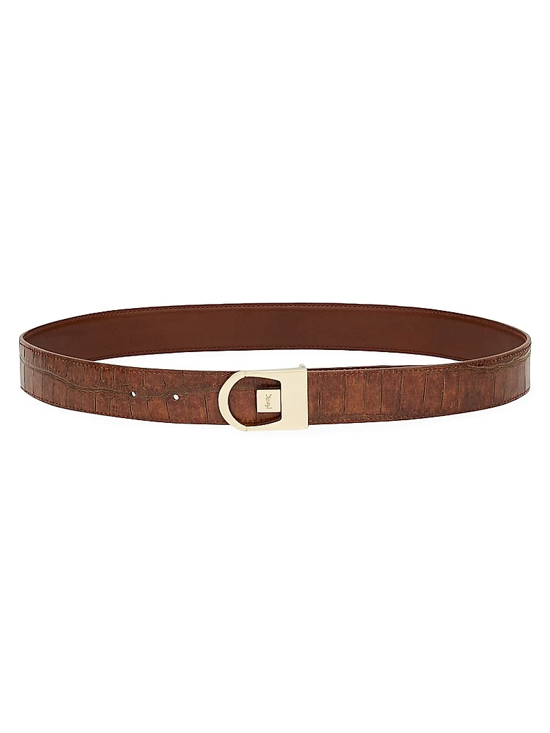 Reversible Belt Crocodile-Embossed Leather