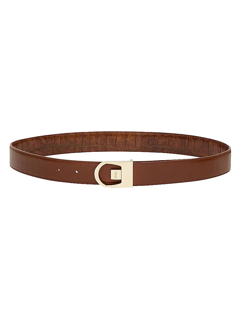 Reversible Belt Crocodile-Embossed Leather