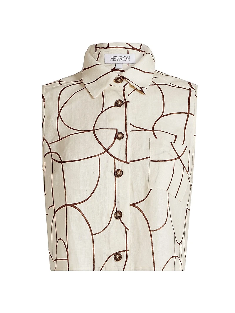 Katja Geo Print Button-Front Top