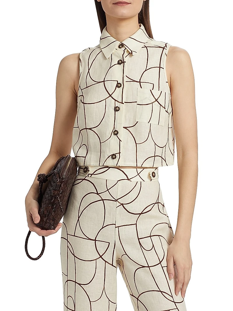 Katja Geo Print Button-Front Top