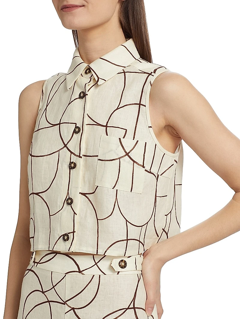 Katja Geo Print Button-Front Top