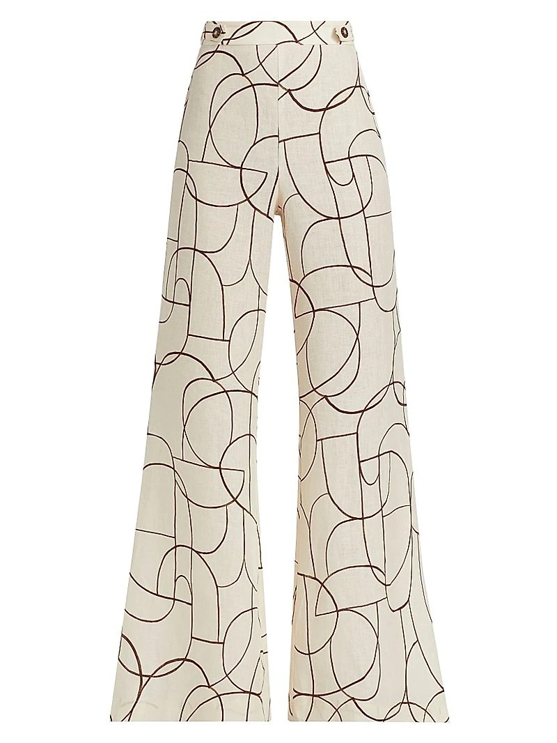 Annika Printed Linen Flared Pants