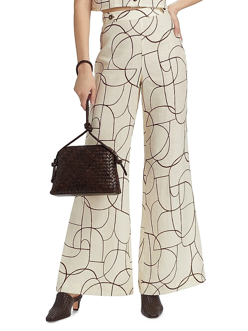 Annika Printed Linen Flared Pants