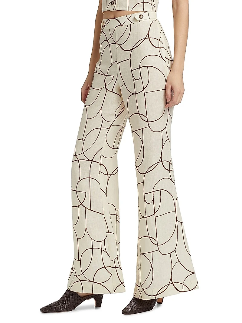 Annika Printed Linen Flared Pants