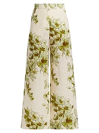 Capri Floral Linen Wide-Leg Pants
