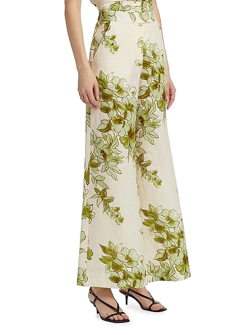 Capri Floral Linen Wide-Leg Pants