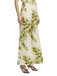 Capri Floral Linen Wide-Leg Pants